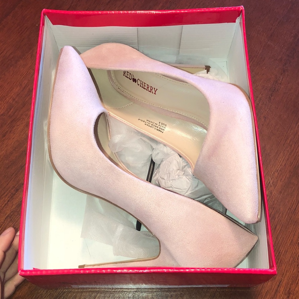 Pink suede heels